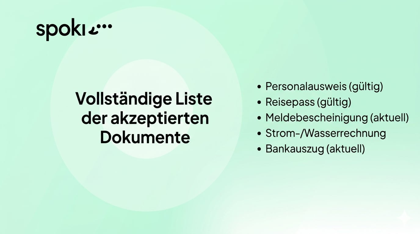 Vollständige Liste der akzeptierten Dokumente