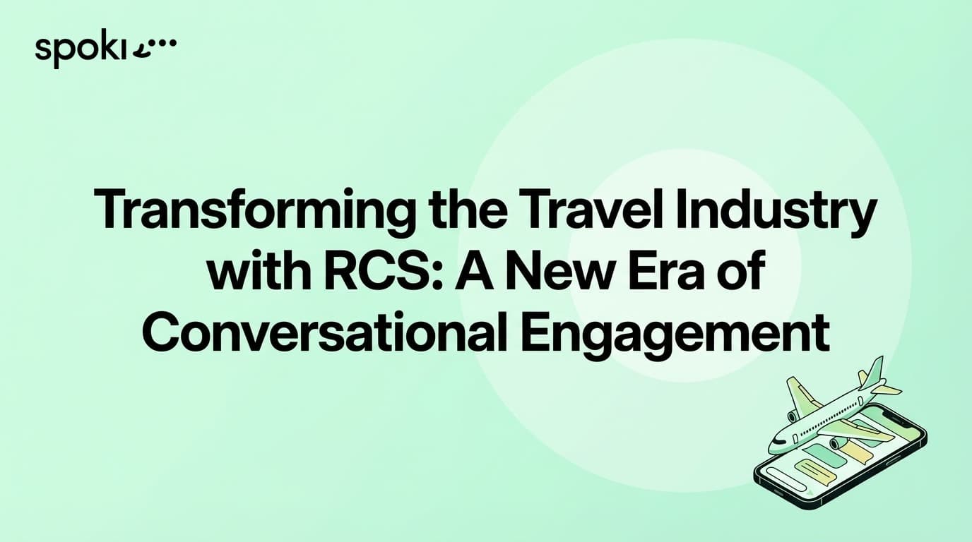 Colorful graphic featuring travel-related icons and text about RCS in the travel industry