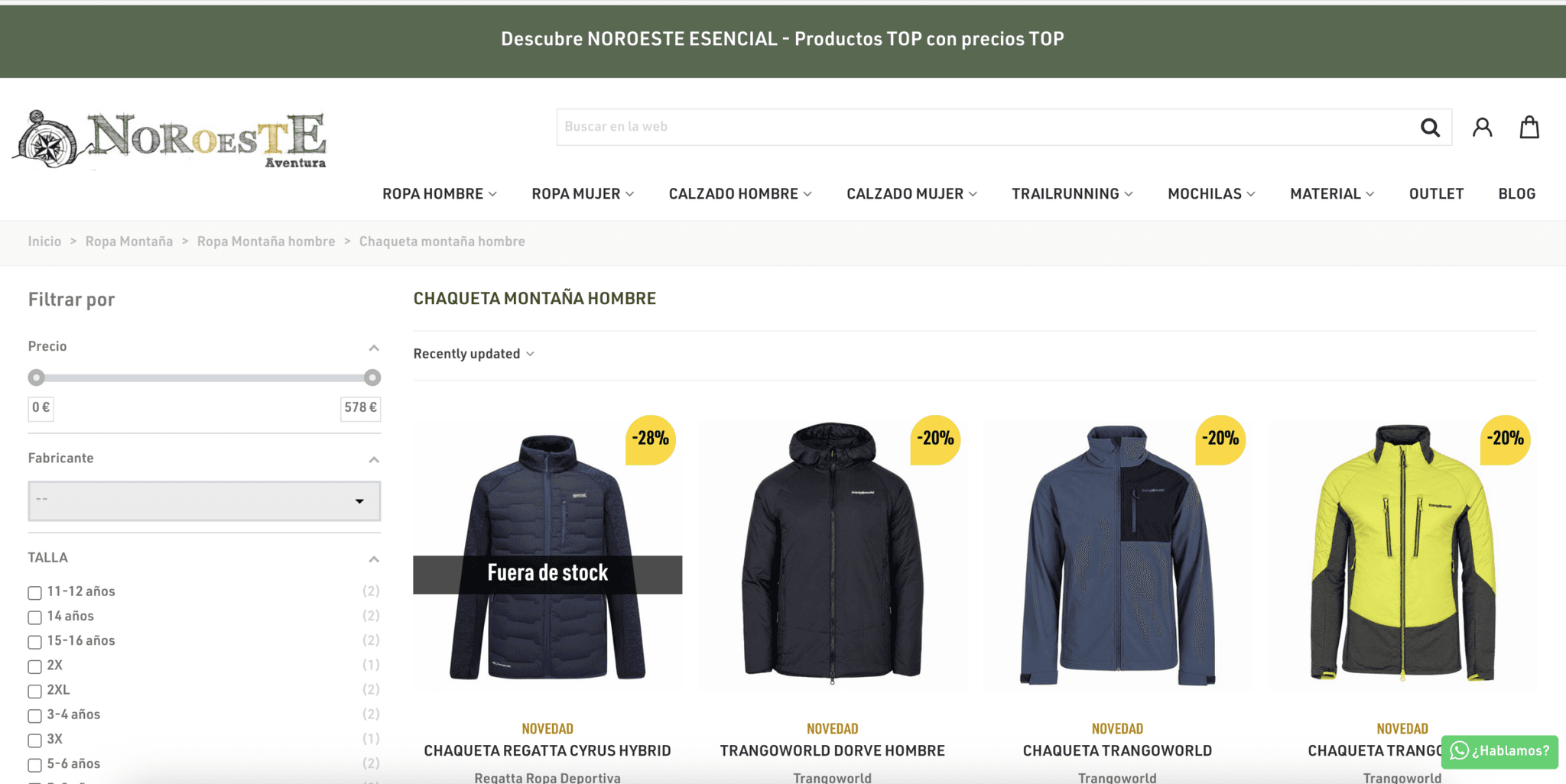 The Aventura del Noroeste online store, specializing in mountain and outdoor sports.