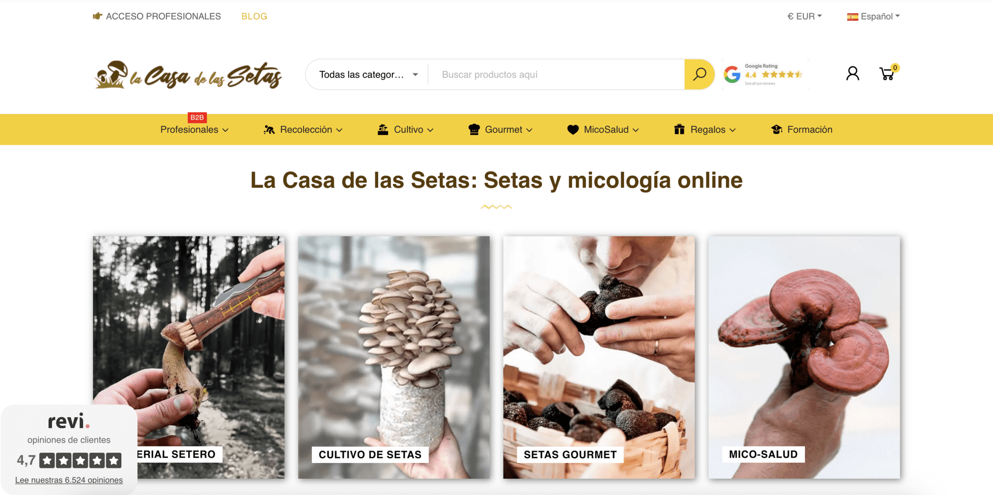 The La Casa de las Setas online store, with more than 6,500 customer reviews.